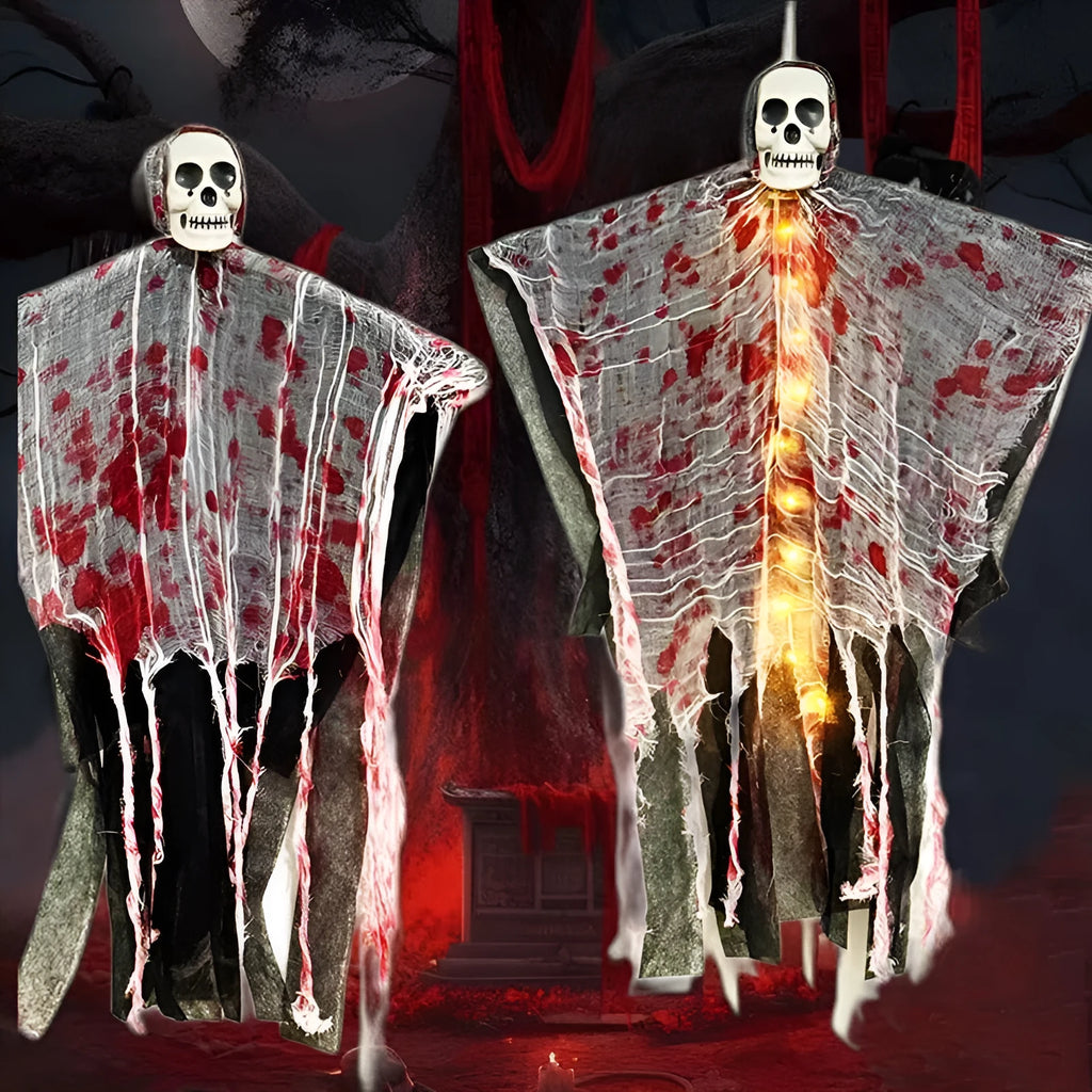 Blood-dyed luminous plastic skull ghost Halloween hanging ornament for outdoor decoration