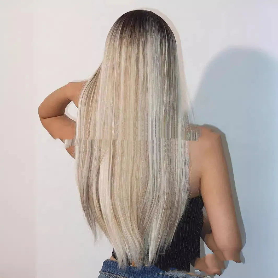 Head dyed long straight hair high-temperature fiber wig in colour LC1073-1 with Qi bangs