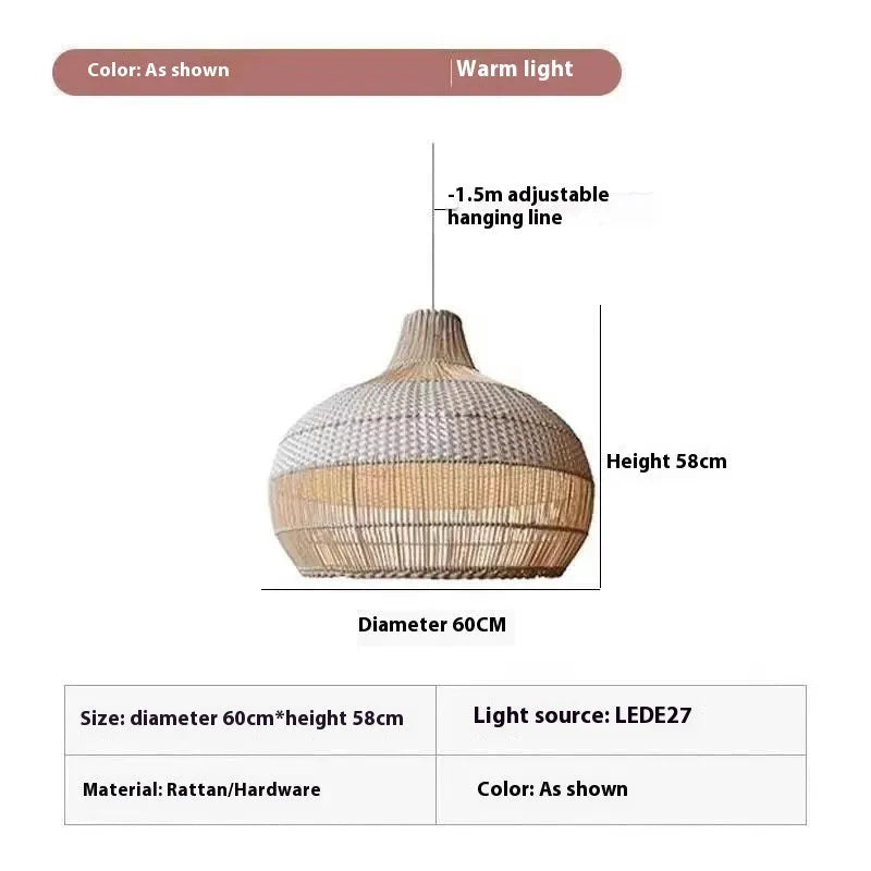 Rattan living room chandelier with silent wind design measuring 60cm in diameter