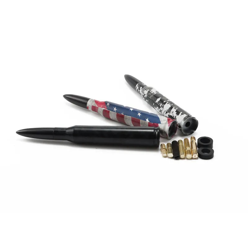 14cm car antenna with American flag and camouflage green design options.