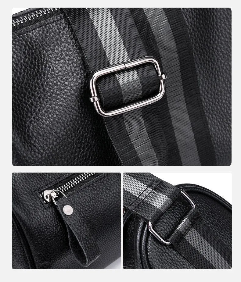 Black genuine leather one-shoulder crossbody bag with a single strap.