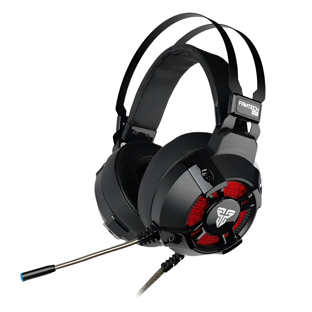 Black FANTECH HG11 USB gaming headset with RGB lights on earcups and a noise reduction microphone.