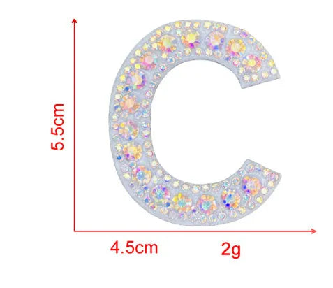 AB colour rhinestone letter emblem badge patch cloth sticker self-adhesive on white background