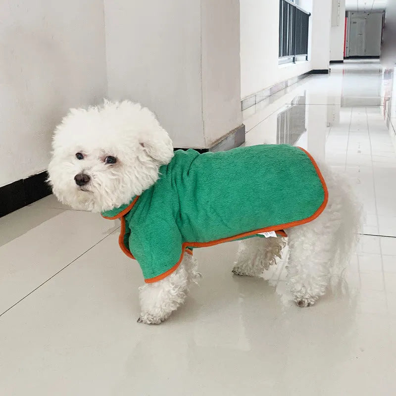 Pet bathrobe in blue microfiber for small to large dogs adjustable fit
