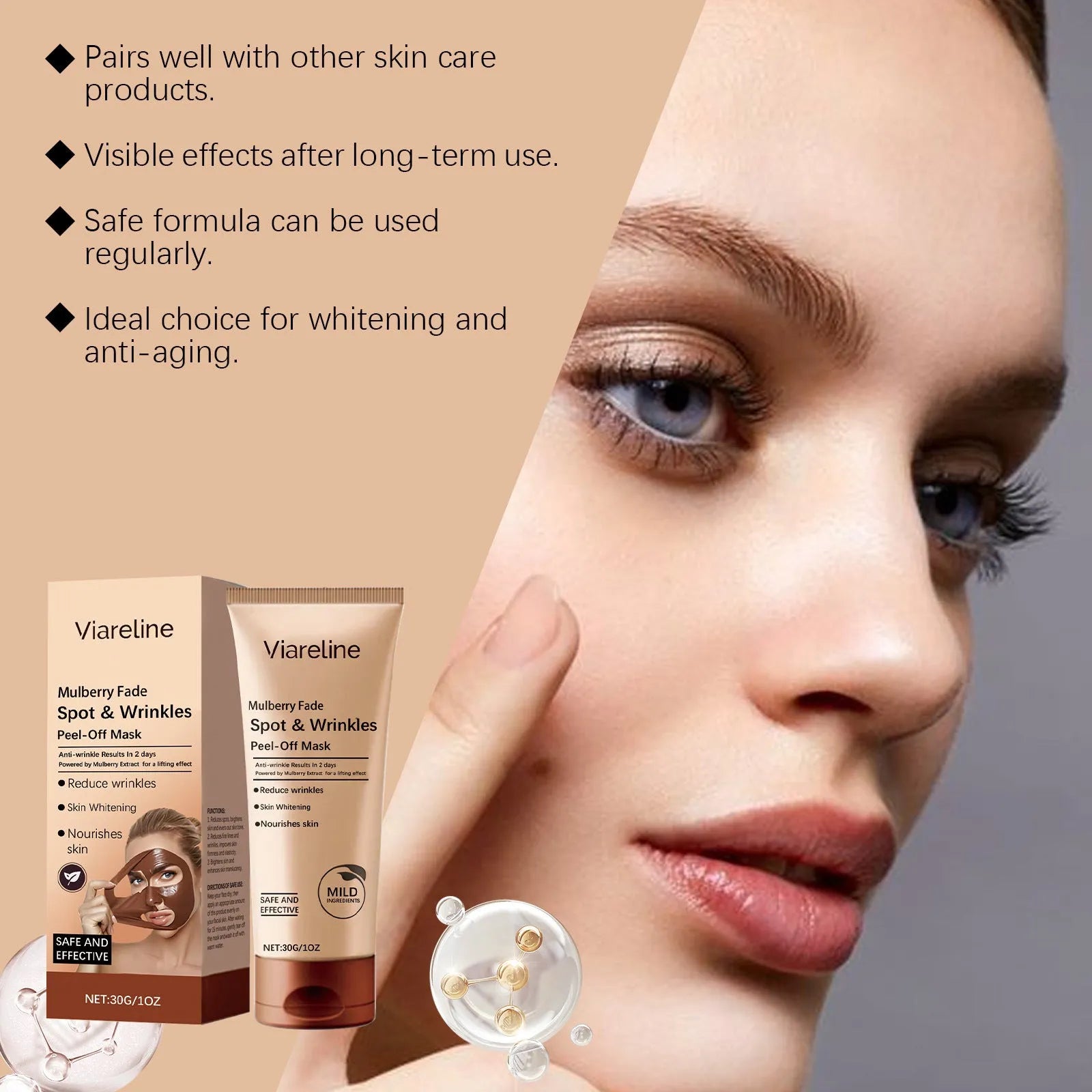 Single sachet of 30g fading wrinkle compact and delicate skin care facial mask