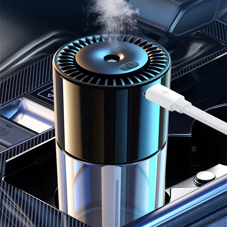 Plug-in perfume humidifier with glass seat measuring 12.7cm tall