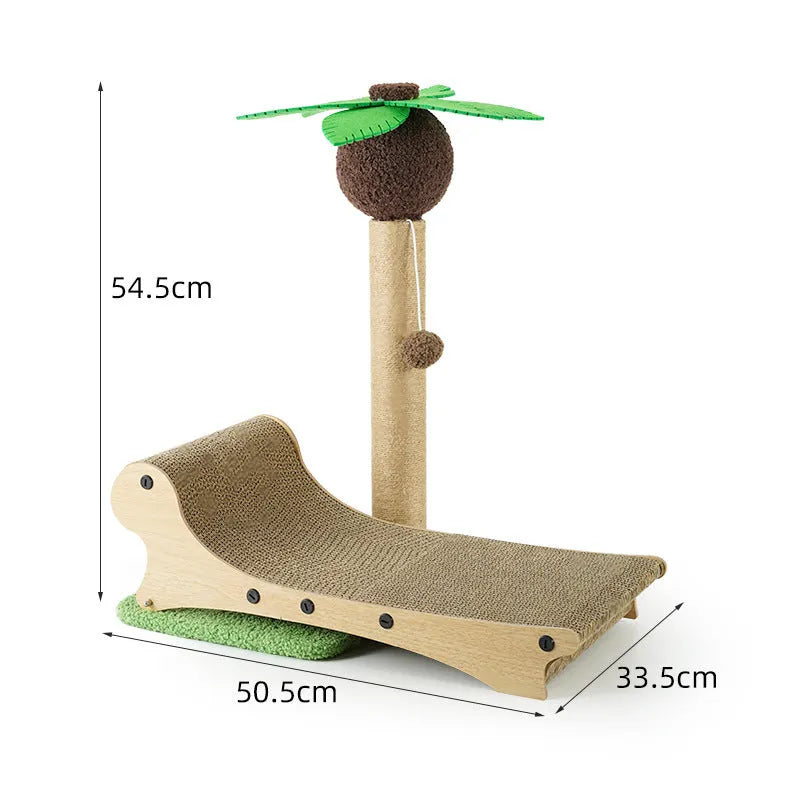 Wooden beach chair style cat climbing frame with a built-in hemp scratching mat.
