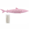 Green silicone fish-shaped cat chew toy with breathable side holes for catnip scent