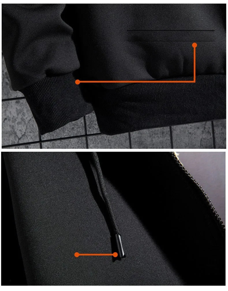 Men's loose fit hooded sweater in grey polyester blend, long sleeves, collarless, autumn winter casual wear