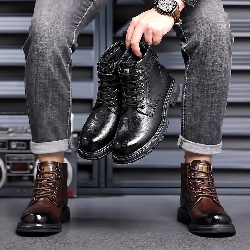 Black women's patent leather ankle boots with a low square heel and high cylinder shaft on a plain background.