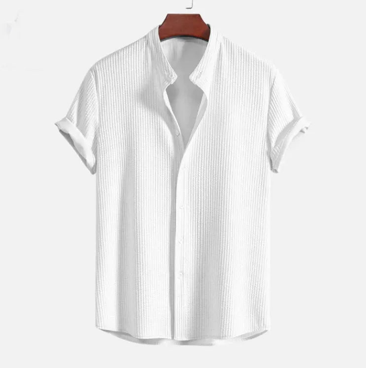 Men's loose fit short sleeve casual shirt in various colours including wine red and light blue