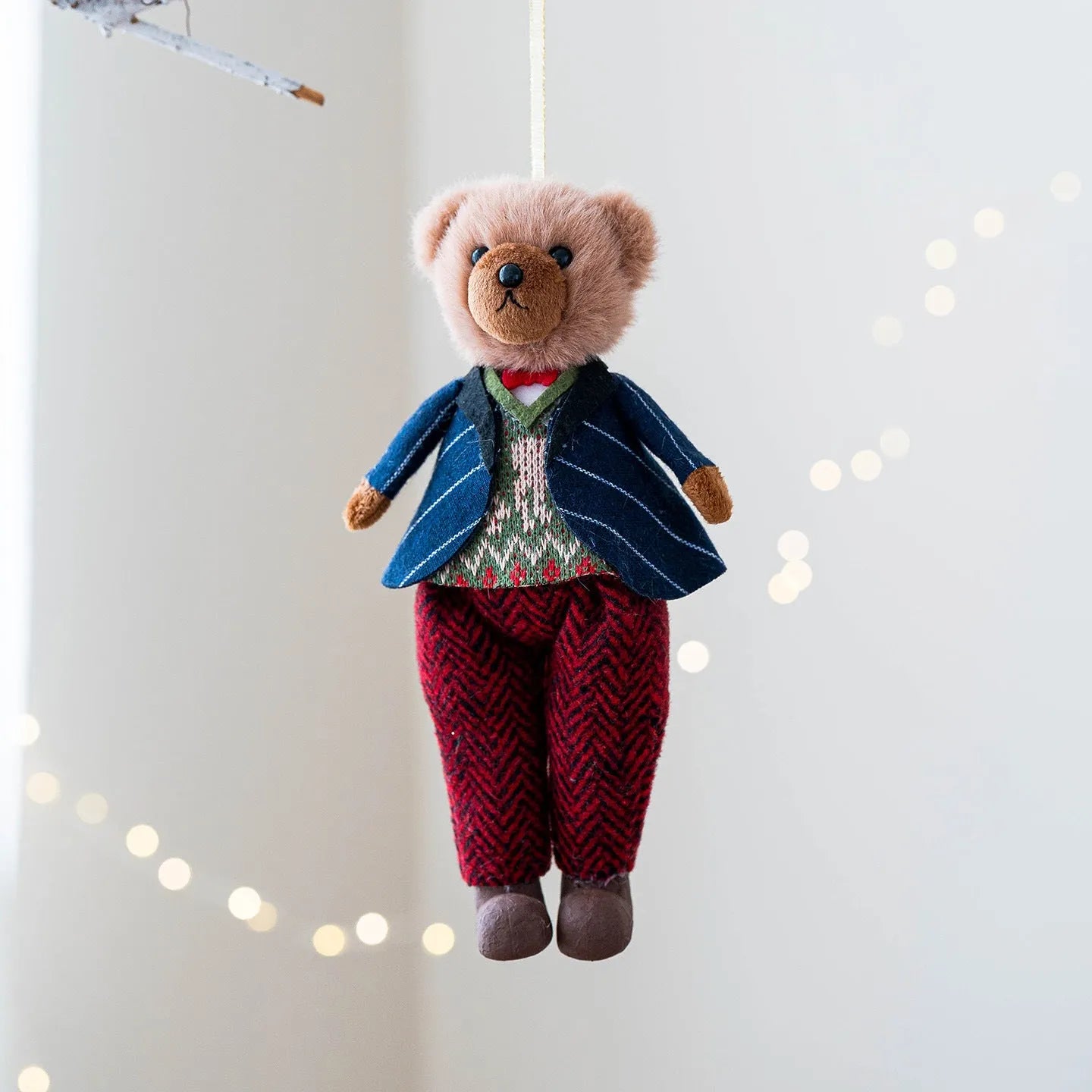 Princess and gentleman plush bear doll couple in cotton suit and plaid cloth
