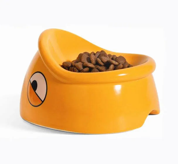 Orange ceramic overturning-proof cat bowl with fish head design, 196x121x149mm