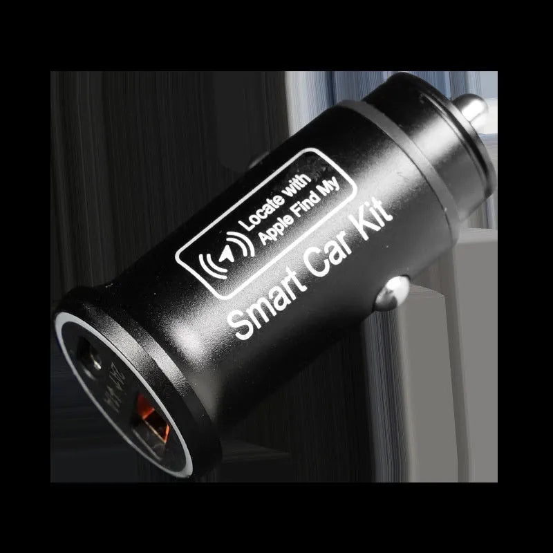 Black ABS plastic car charger GPS locator tracker unit for plugging into a vehicle's 12V socket.