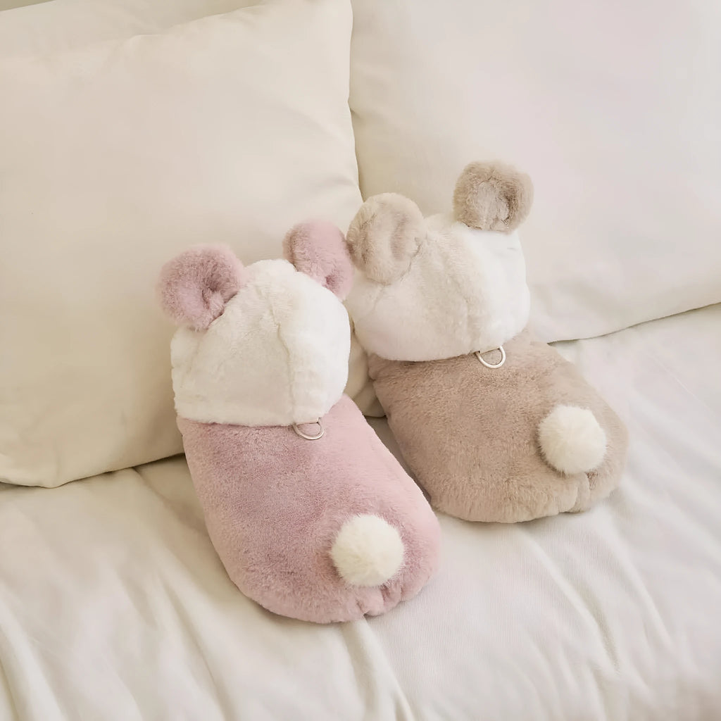 Light pink polyester warm coat for a dog or cat, showing casual costume style.