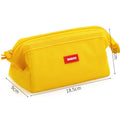 Large canvas pencil case with double zipper in yellow, black, and dark blue colour options