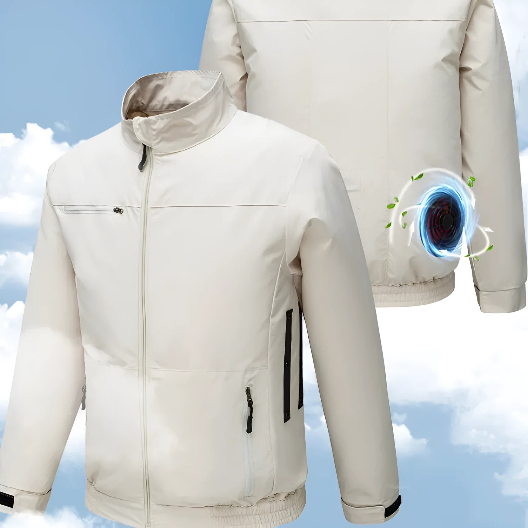 Men's cooling jacket with integrated fan system for outdoor summer work in black or white colours