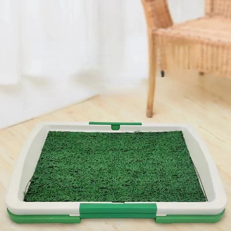 Green synthetic turf pet toilet tray with three layers for indoor dog potty training