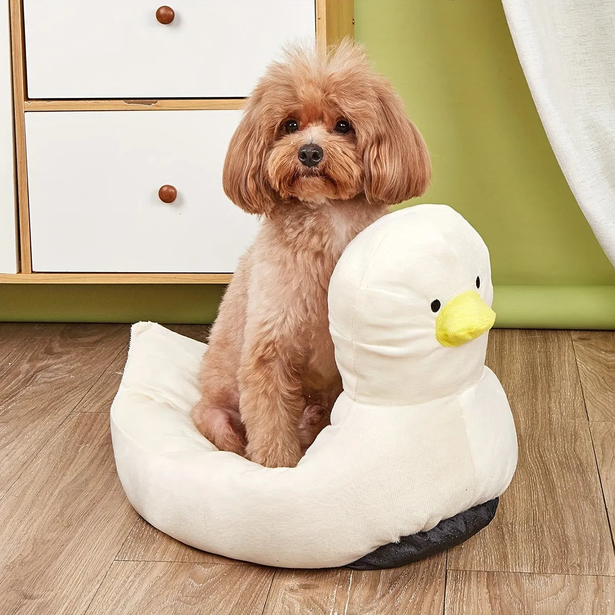 Duck-shaped fluffy pet bed sofa in blue or white colour for small dogs and cats