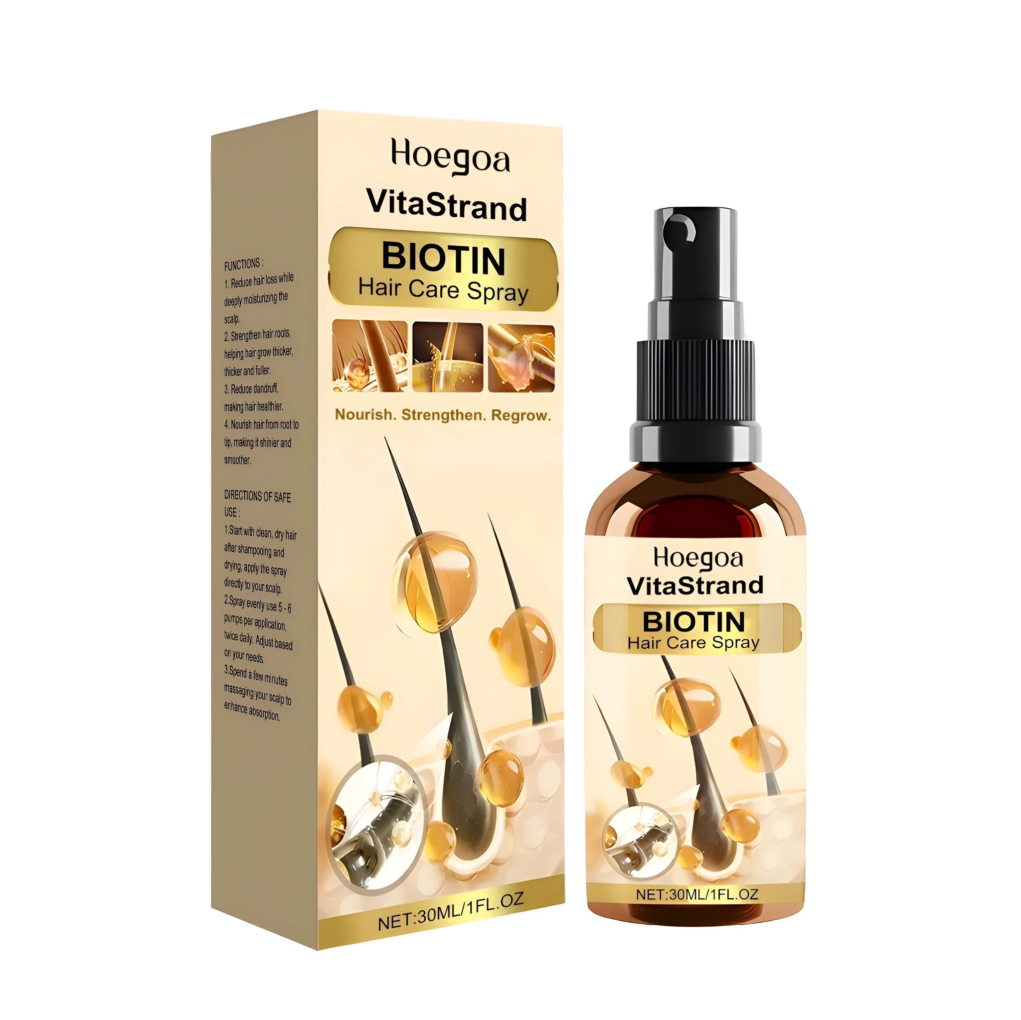 30ml hair growth spray bottle with ginger and biotin formula for scalp application
