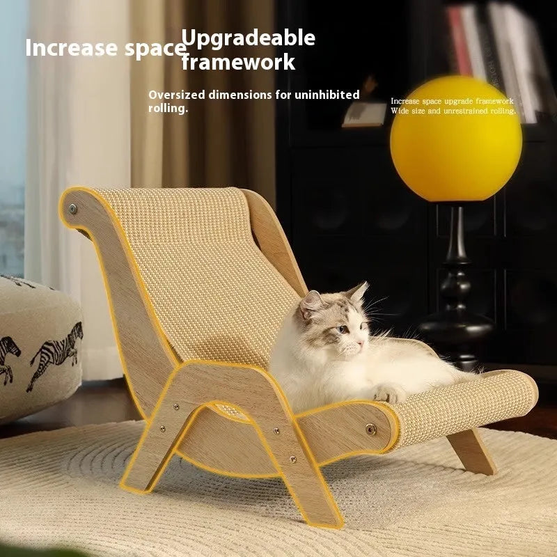 Sisal cat scratch board toy in large recliner style with natural hemp cloth surface