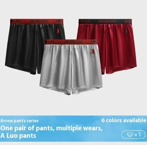 Solid colour men's boxer briefs in black, blue, brown, purple, red, and silver with mid waist design