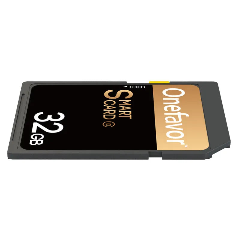 SD to PCMCIA adapter card with stainless steel housing and inserted 32GB SD card for Mercedes-Benz cars.