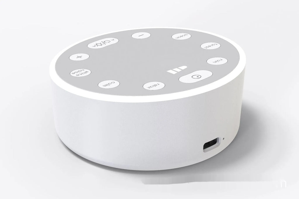 White noise sleeping aid instrument with breathing light in white colour, 80x100mm size, rechargeable sleep monitor