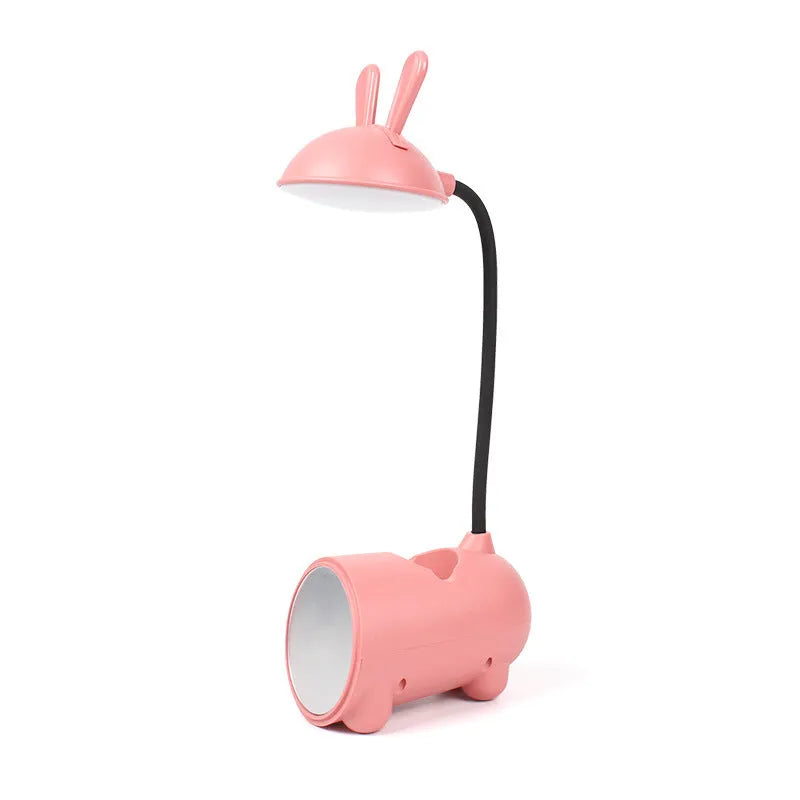 Cartoon-style USB desk lamp with integrated pen container in green colour
