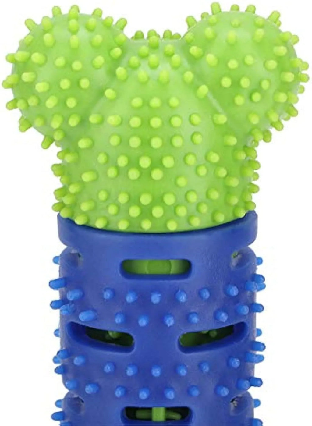 Blue dog dental cleaning stick with serrated brush head and gum massage nodules
