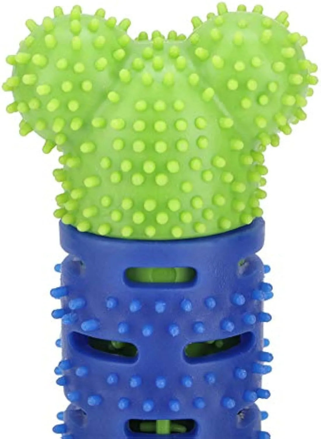 Blue dog dental cleaning stick with serrated brush head and gum massage nodules