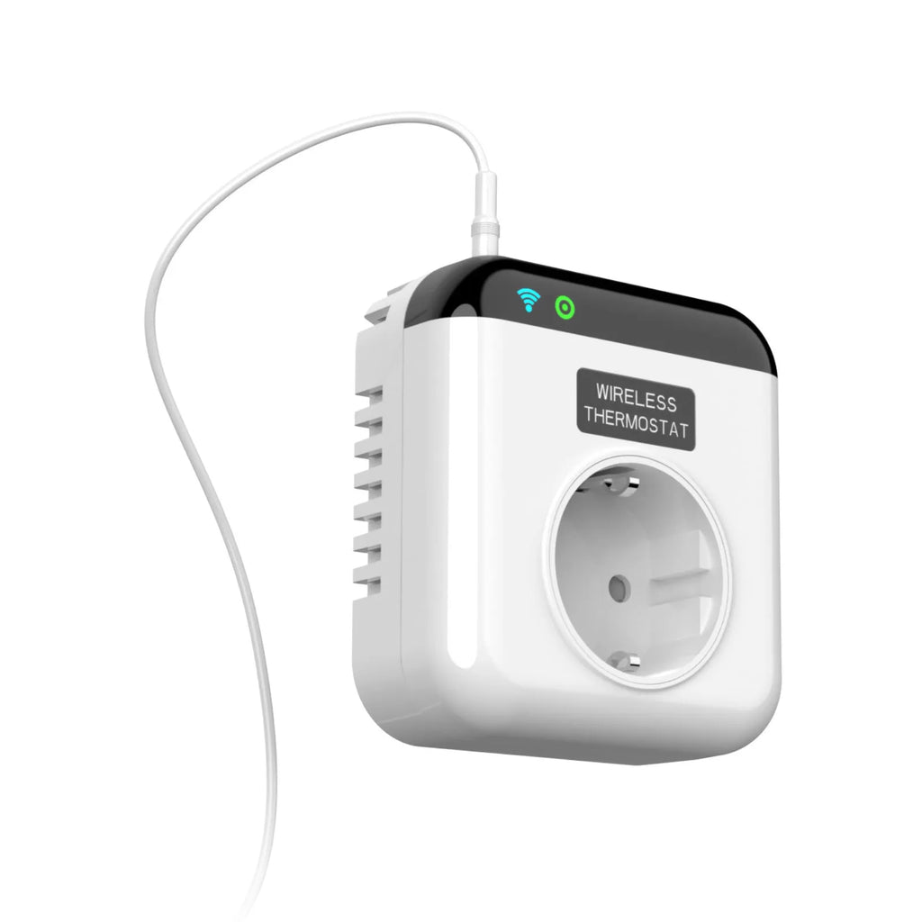 White European smart thermostatic socket with remote and voice control for heating appliances
