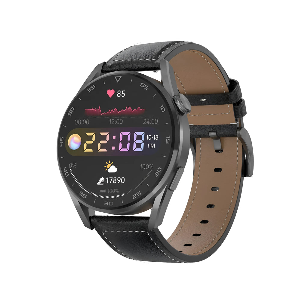 Smart watch with Bluetooth calling on wrist showing 1.3 inch IPS touchscreen display with metal strap option