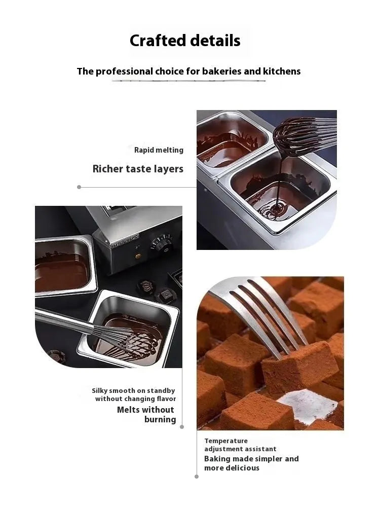Commercial electric chocolate melting machine with double pot design and temperature control display