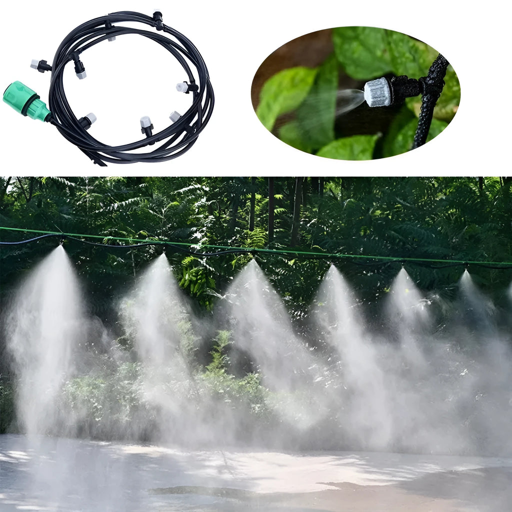 10 metre garden irrigation hose system with water mist and 10 spray heads for plant watering