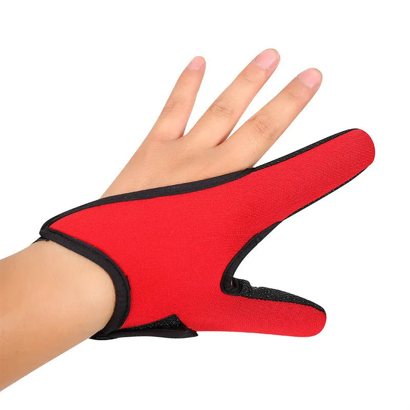Two-finger fishing glove for tackle handling in blue, made from dive cloth and microfiber palm.