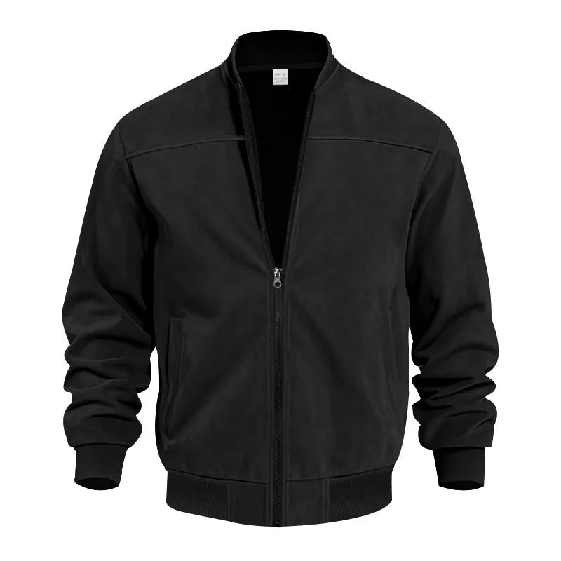 Men's plus size suede zip-front casual jacket shown in army green colour.
