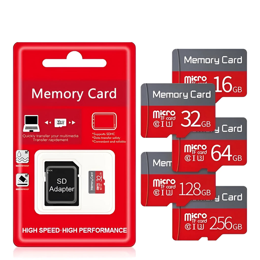 TF memory card with capacity options from 512MB to 512GB for recorder and monitoring device storage