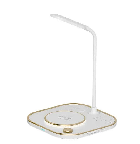 Wireless magnetic charging dock with desk lamp showing phone charging on magnetic holder