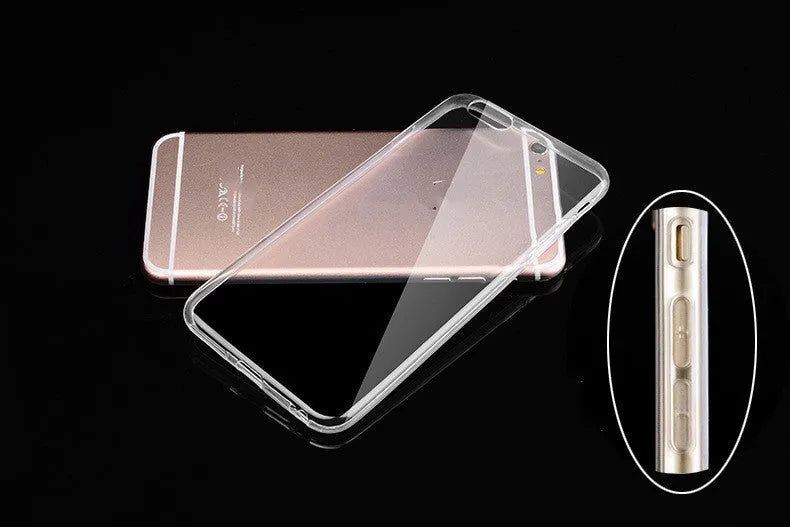 Transparent soft TPU mobile phone case for Apple iPhone on a white background.