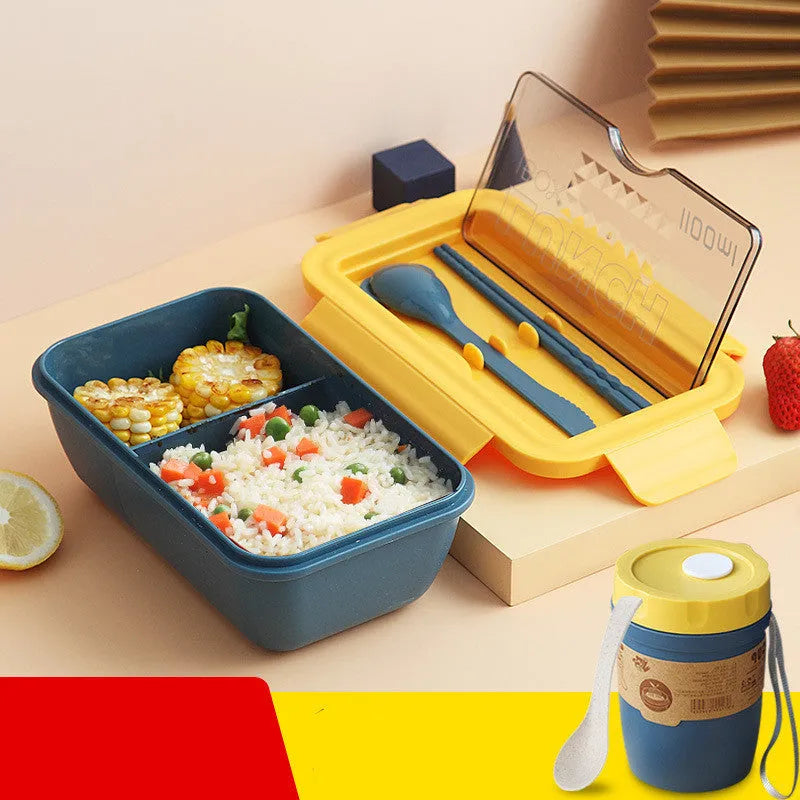 Four compartment partitioned bento lunch box with Nordic design in green, red or yellow colours