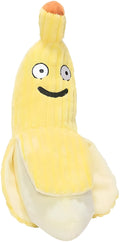 Yellow banana-shaped cat toy with textured surface for cats to chew and kick
