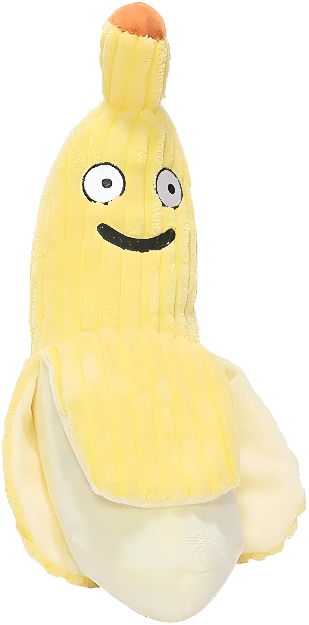 Yellow banana-shaped cat toy with textured surface for cats to chew and kick