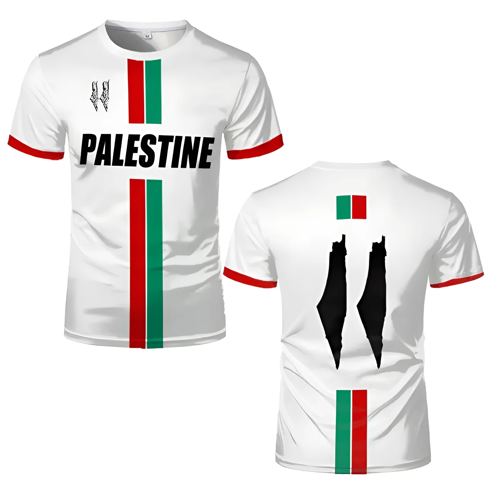 Black 3D printed football graphic on a men's white spandex t-shirt with short sleeves
