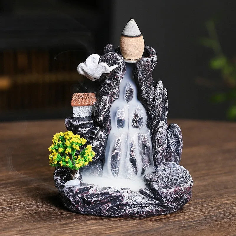 Ceramic backflow incense burner with tree ornament in green, mangrove, pink or white