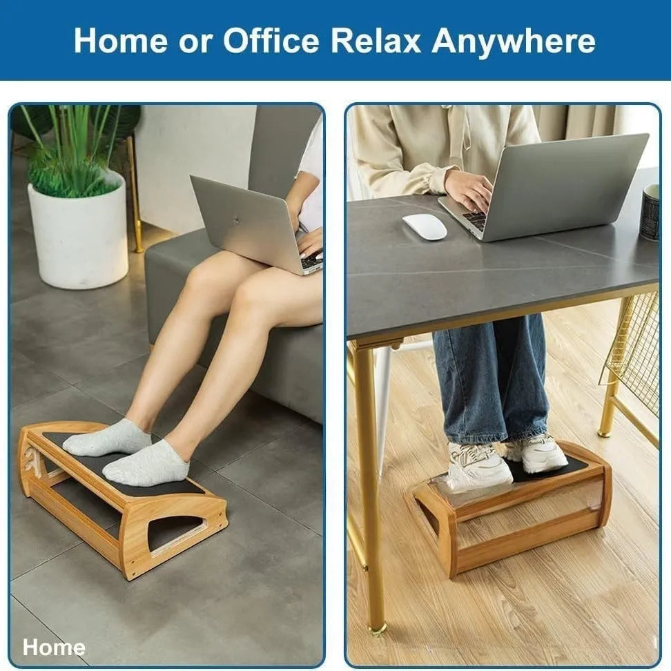 Natural wood colour adjustable bamboo office footstool for desk seating comfort