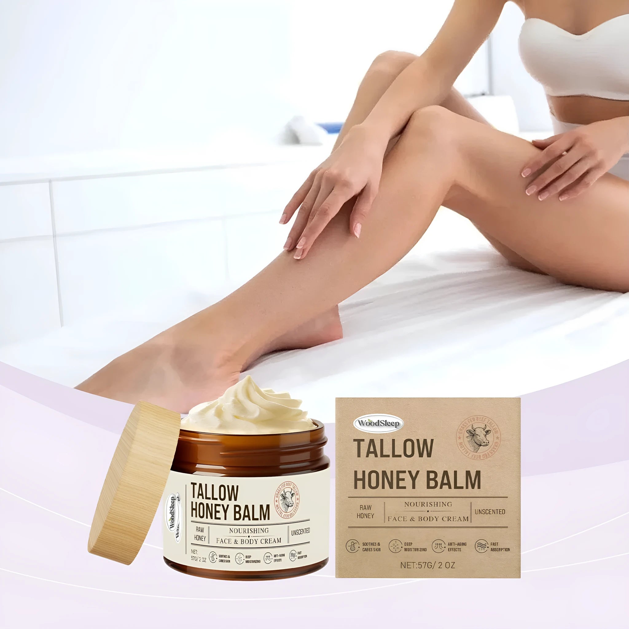57g jar of tallow honey moisturising cream for dry skin relief and elasticity restoration