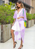 Light purple lace-embroidered beach dress cardigan blouse for women, free size.