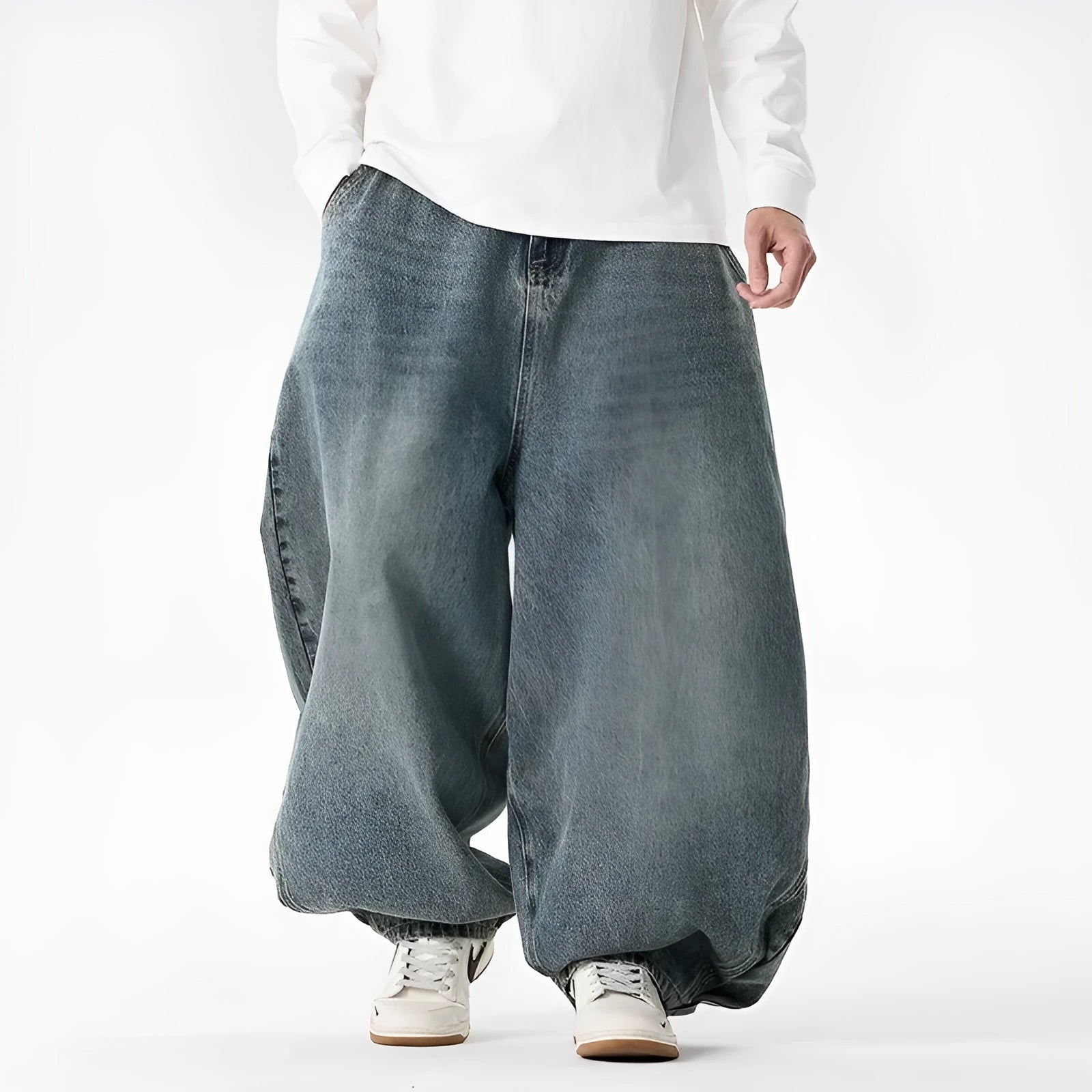 Men's plus size wide leg jeans in cotton denim available in three colours