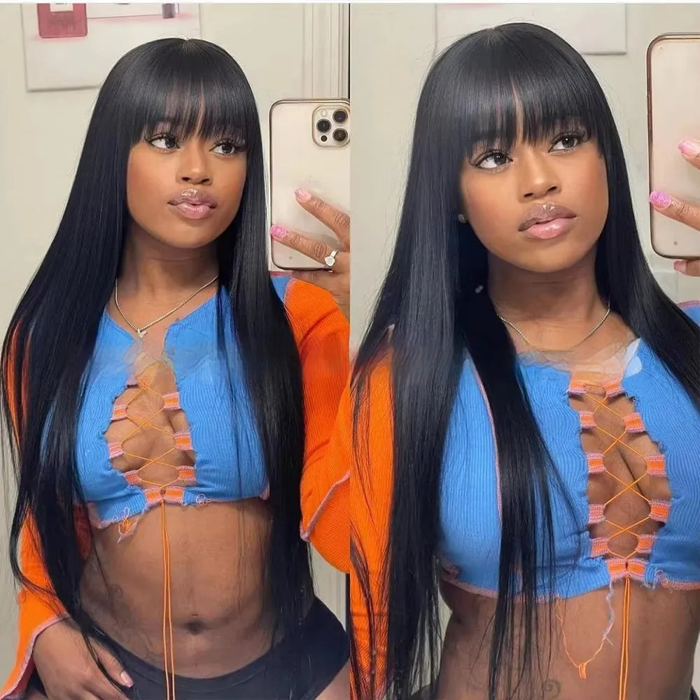 Natural colour human hair wig with lace front construction showing realistic hairline
